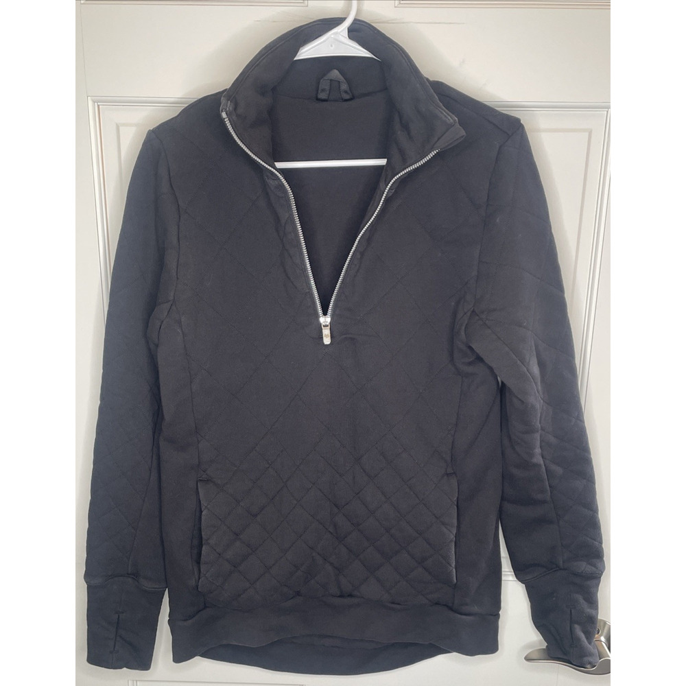 Lululemon Women's Forever Warm Black Quilted 1/4 Zip Pullover Sz 6 Outdoors Cozy - Picture 3 of 16